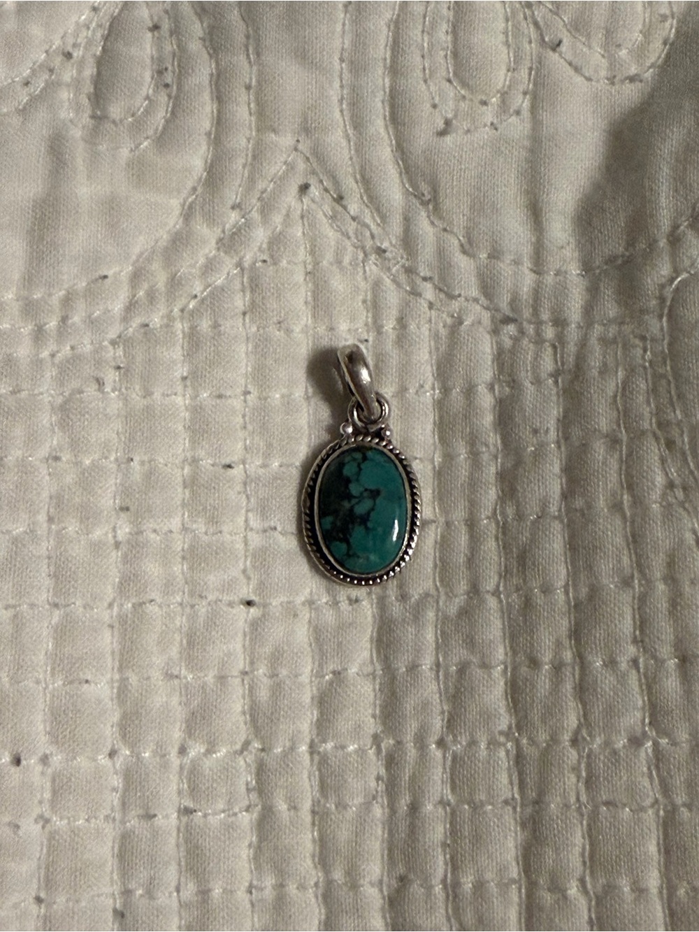 Oval Turquoise Sterling Pendant in Teal Green